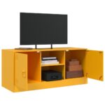 Meuble TV jaune moutarde 99x39x44 cm acier – Image 3