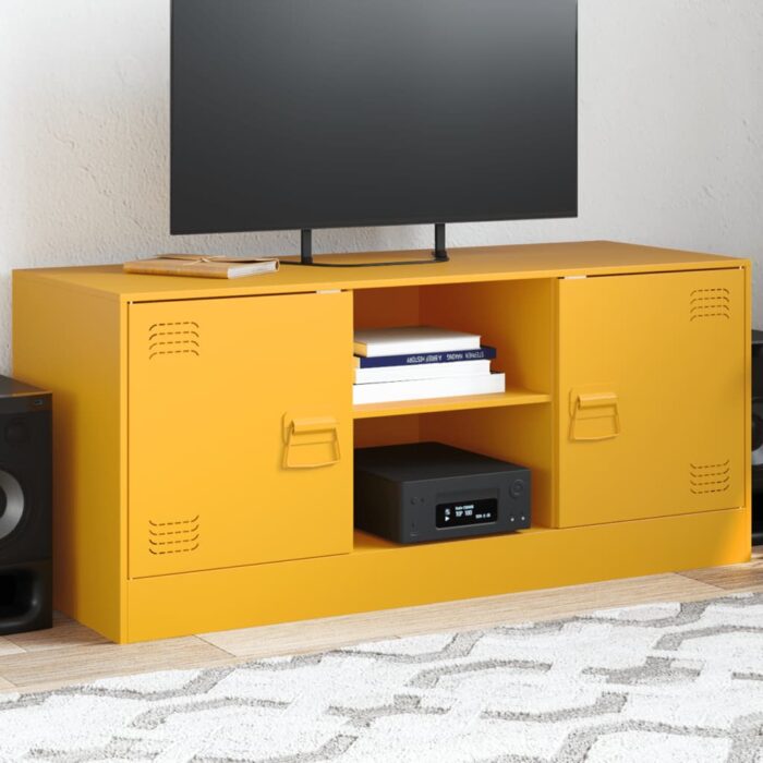 Meuble TV jaune moutarde 99x39x44 cm acier – Image 1
