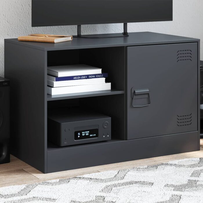 Meuble TV noir 67x39x44 cm acier – Image 1