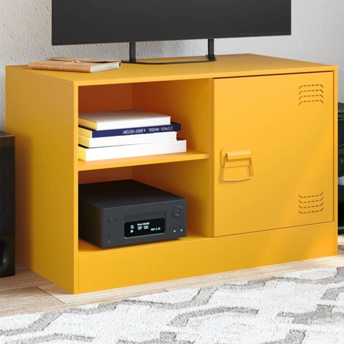 Meuble TV jaune moutarde 67x39x44 cm acier – Image 1