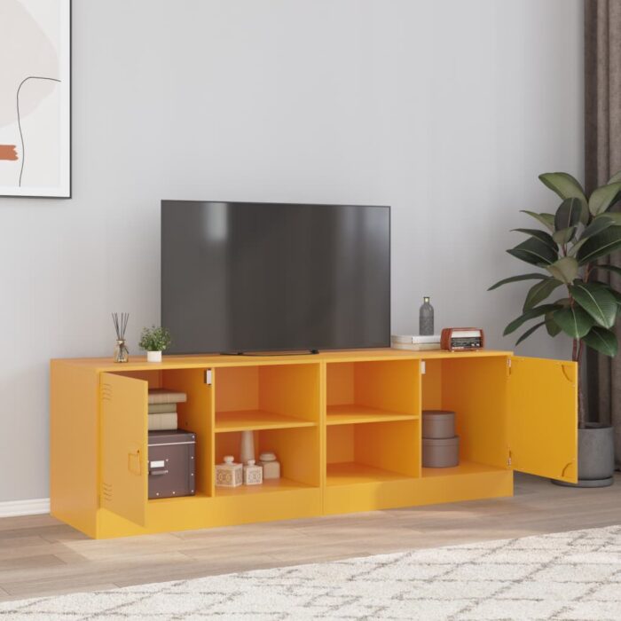 Meubles TV 2 pcs jaune moutarde 67x39x44 cm acier – Image 1