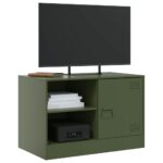 Meuble TV vert olive 67x39x44 cm acier – Image 2