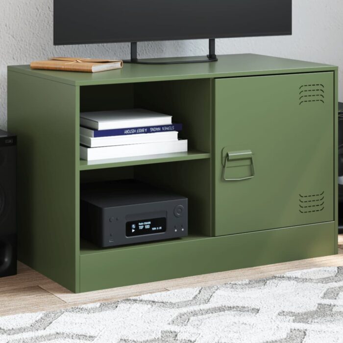 Meuble TV vert olive 67x39x44 cm acier – Image 1