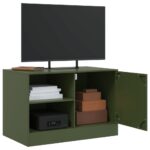Meubles TV 2 pcs vert olive 67x39x44 cm acier – Image 2