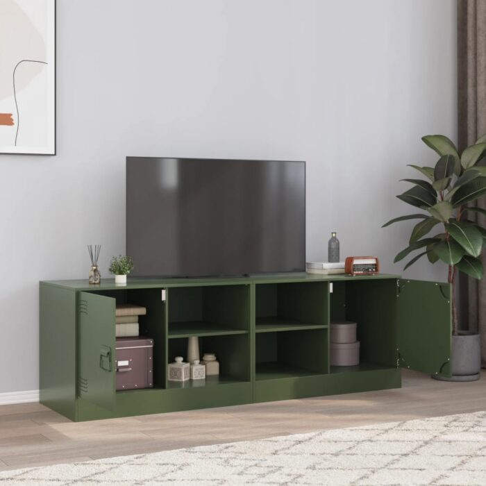 Meubles TV 2 pcs vert olive 67x39x44 cm acier – Image 1