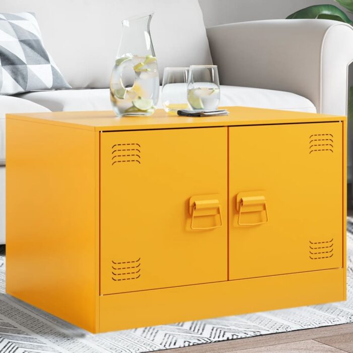 Table basse Jaune moutarde 67x50x44 cm acier – Image 1