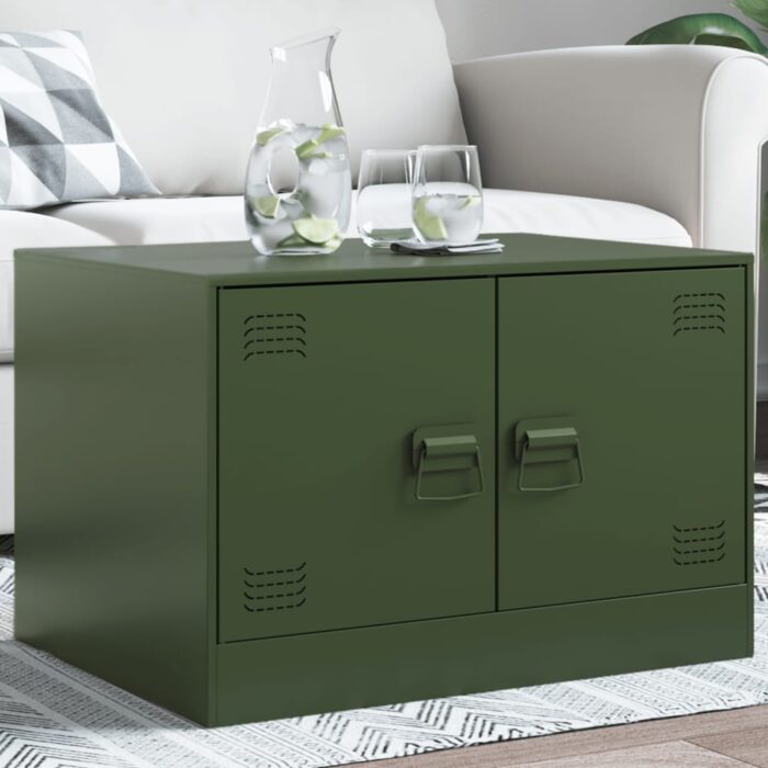 Table basse vert olive 67x50x44 cm acier – Image 1