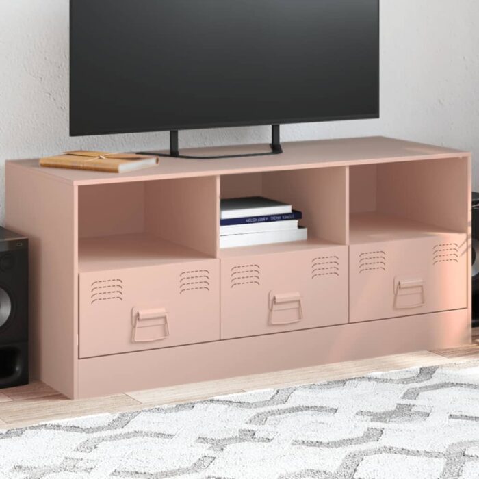 Meuble TV rose 99x39x44 cm acier – Image 1