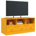 Meuble TV jaune moutarde 99x39x44 cm acier – Image 2