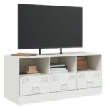 Meuble TV blanc 99x39x44 cm acier – Image 2