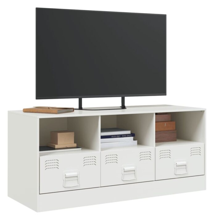 Meuble TV blanc 99x39x44 cm acier – Image 2