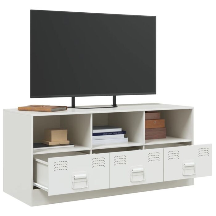 Meuble TV blanc 99x39x44 cm acier – Image 3