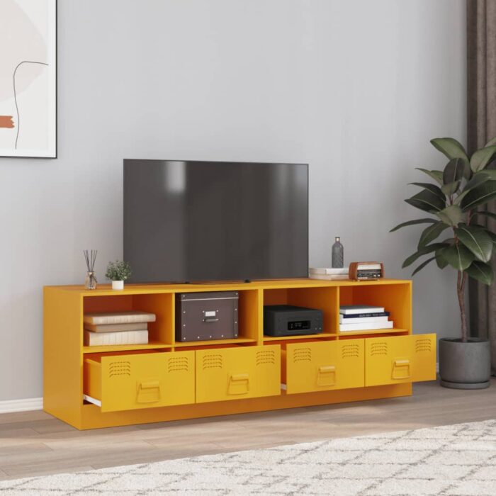 Meubles TV 2 pcs jaune moutarde 67x39x44 cm acier – Image 1