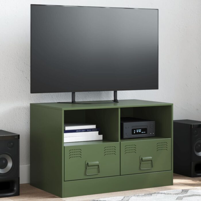Meuble TV vert olive 67x39x44 cm acier – Image 1