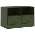 Meubles TV 2 pcs vert olive 67x39x44 cm acier – Image 5