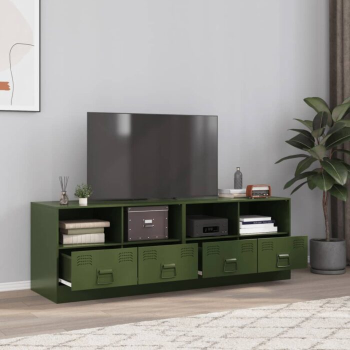 Meubles TV 2 pcs vert olive 67x39x44 cm acier – Image 1