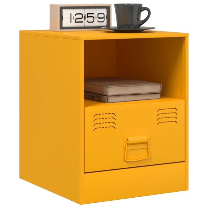 Table de chevet jaune moutarde 34,5x39x44 cm acier – Image 2