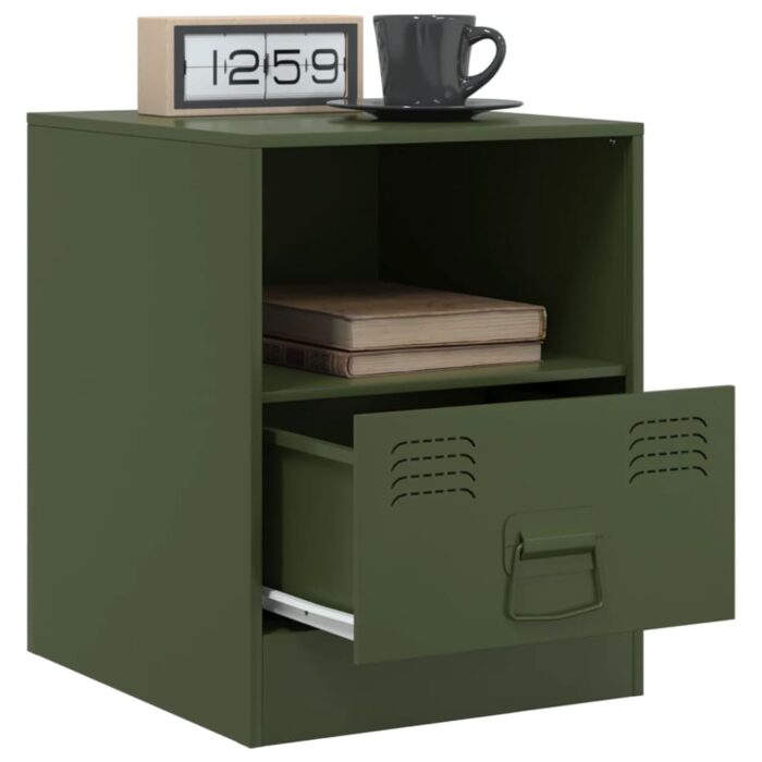 Tables de chevet 2 pcs vert olive 34,5x39x44 cm acier – Image 2