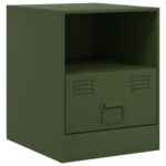 Tables de chevet 2 pcs vert olive 34,5x39x44 cm acier – Image 4