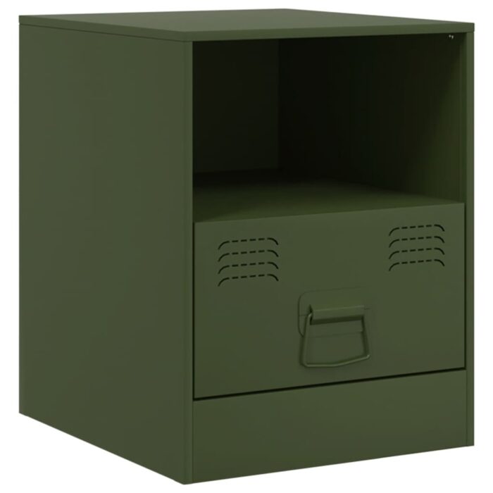 Tables de chevet 2 pcs vert olive 34,5x39x44 cm acier – Image 4