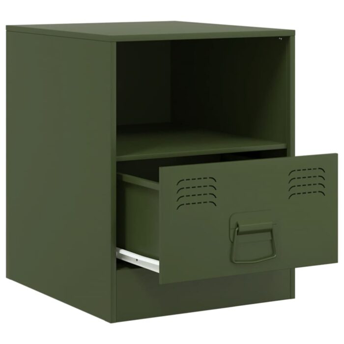 Tables de chevet 2 pcs vert olive 34,5x39x44 cm acier – Image 5