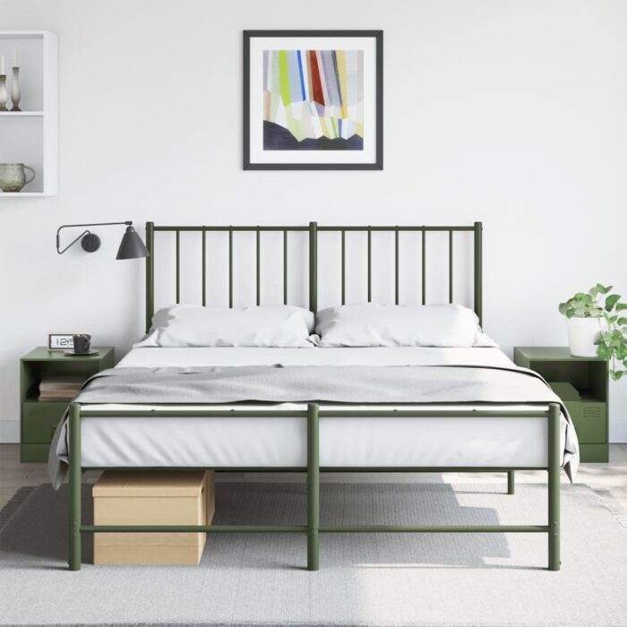 Tables de chevet 2 pcs vert olive 34,5x39x44 cm acier – Image 1