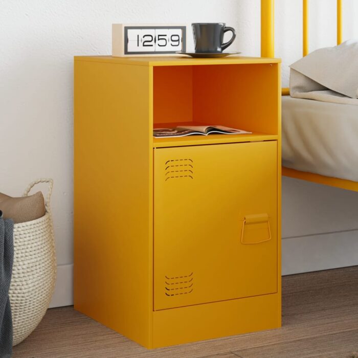 Table de chevet jaune moutarde 34,5x39x62 cm acier – Image 1