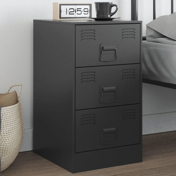 Table de chevet noir 34,5x39x62 cm acier – Image 1