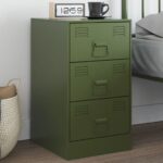 Table de chevet vert olive 34,5x39x62 cm acier
