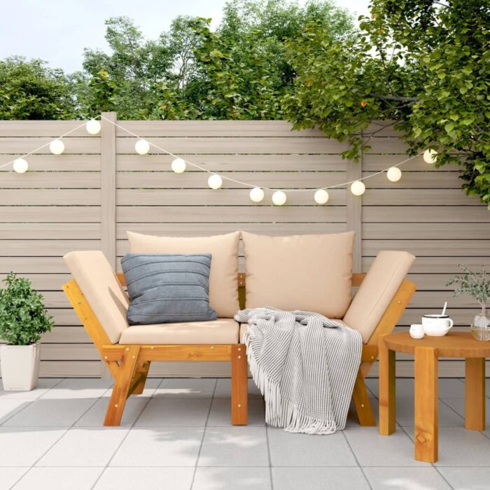 Banc de jardin avec coussins 2 en 1 bois d'acacia massif – Image 1