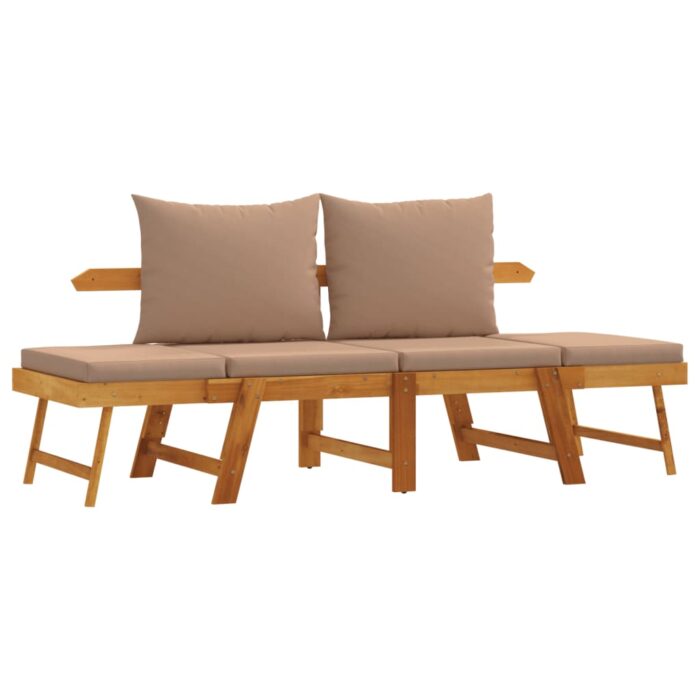 Banc de jardin avec coussins 2 en 1 bois d'acacia massif – Image 2