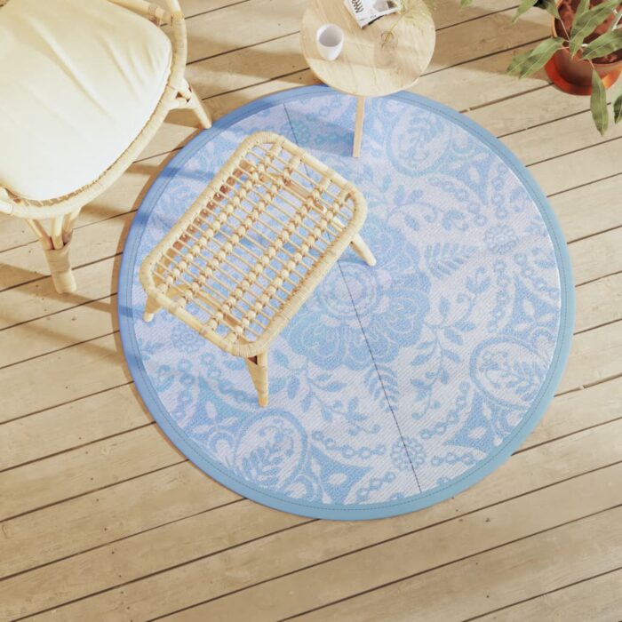 Tapis d'extérieur ARAKIL bleu azuré Ø120 cm PP – Image 1