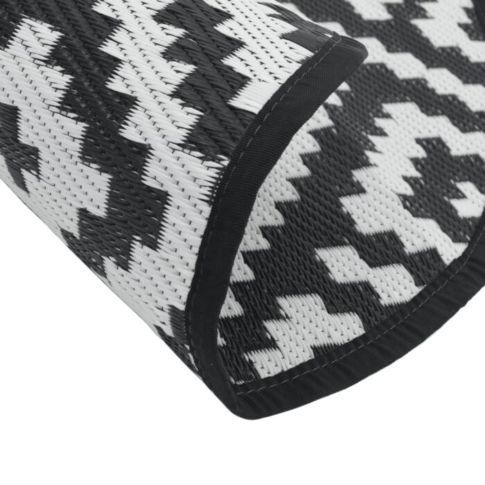 Tapis d'extérieur ARAKIL blanc et noir Ø120 cm PP – Image 2