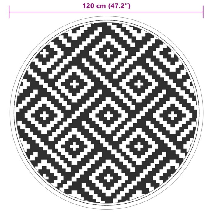 Tapis d'extérieur ARAKIL blanc et noir Ø120 cm PP – Image 4