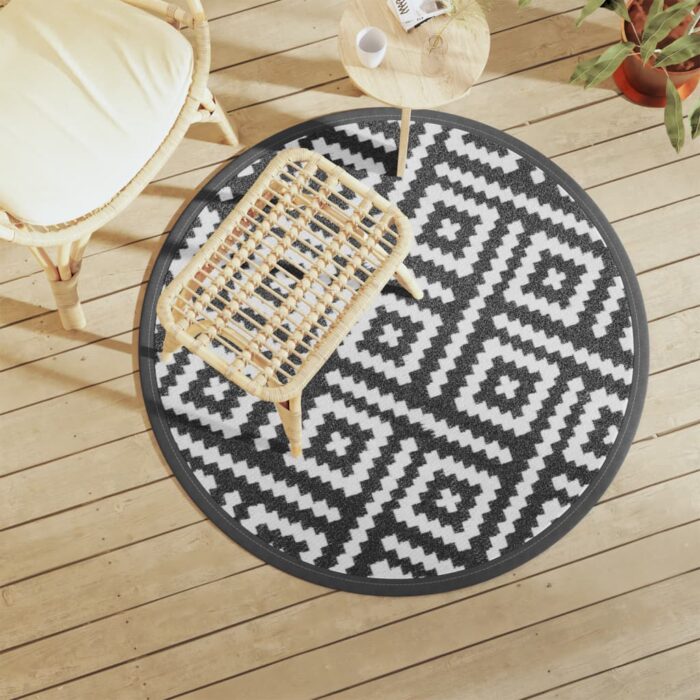 Tapis d'extérieur ARAKIL blanc et noir Ø120 cm PP – Image 1