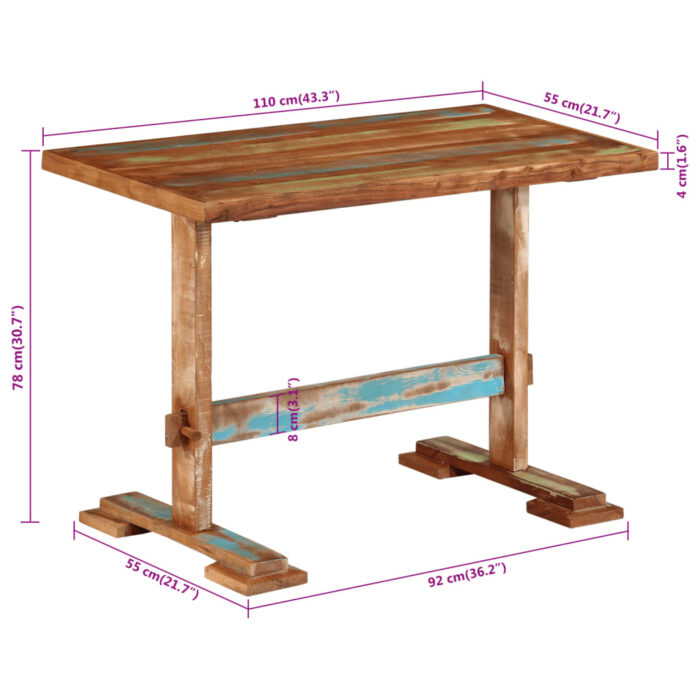 Table à manger 110x55x78 cm bois massif de récupération – Image 7