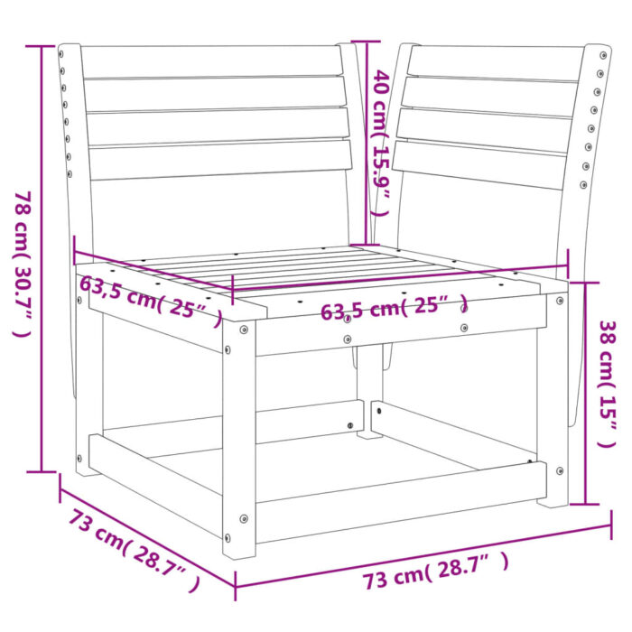 Canapé d'angle de jardin 73x73x78cm bois pin massif – Image 6