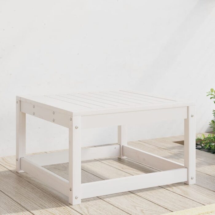 Repose-pied de jardin blanc bois de pin massif – Image 1
