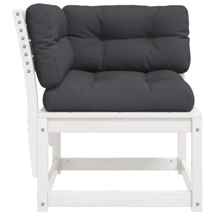 Canapé d'angle de jardin et coussins blanc bois de pin massif – Image 3