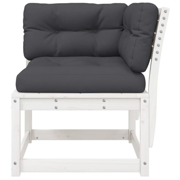 Canapé d'angle de jardin et coussins blanc bois de pin massif – Image 4