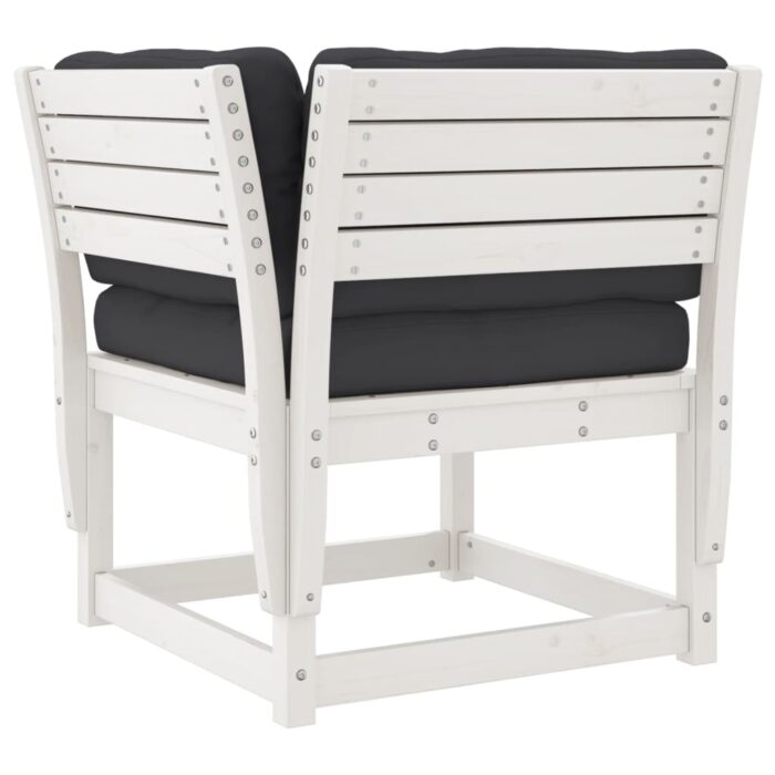 Canapé d'angle de jardin et coussins blanc bois de pin massif – Image 5