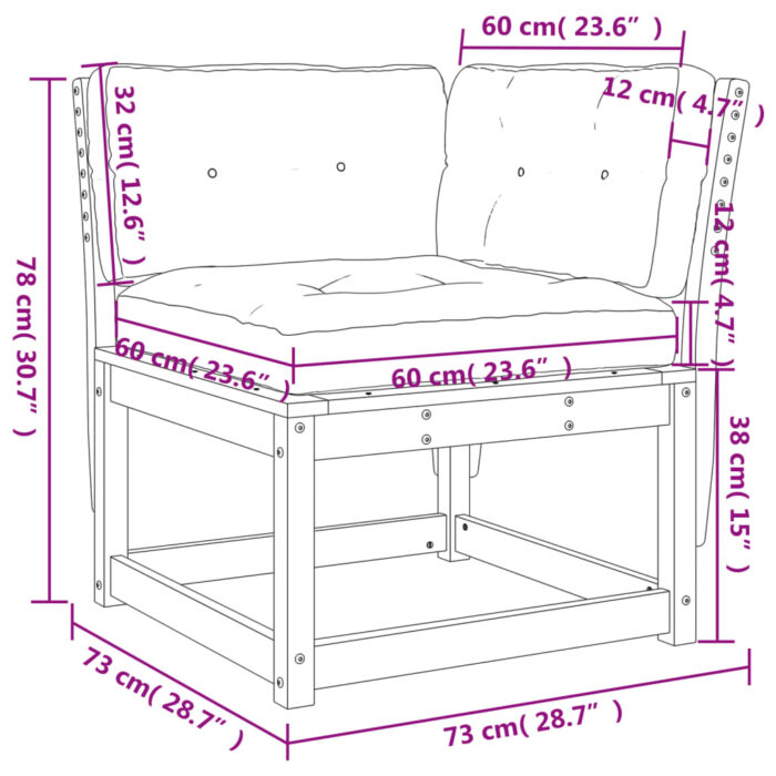 Canapé d'angle de jardin et coussins blanc bois de pin massif – Image 8