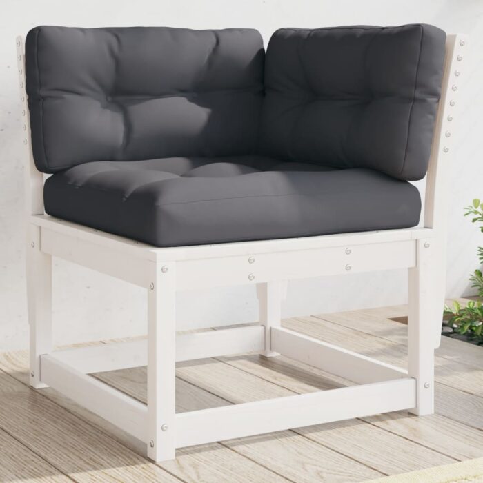 Canapé d'angle de jardin et coussins blanc bois de pin massif – Image 1