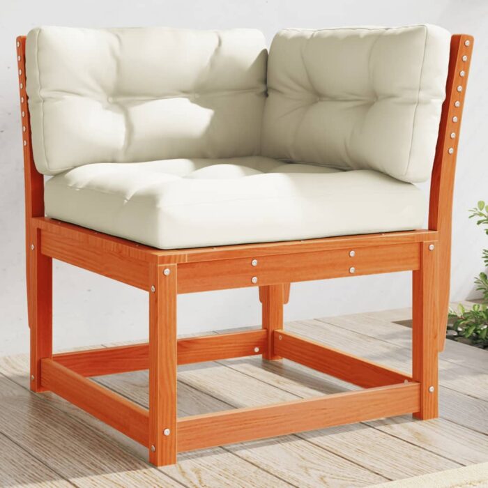 Canapé d'angle de jardin coussins cire marron bois pin massif – Image 1