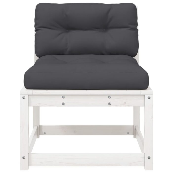 Canapé de jardin avec coussins blanc bois de pin solide – Image 3