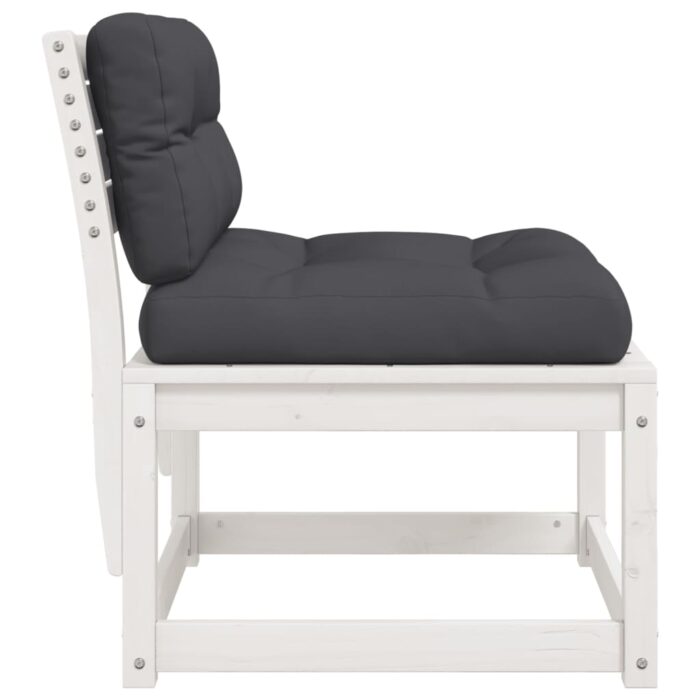 Canapé de jardin avec coussins blanc bois de pin solide – Image 4