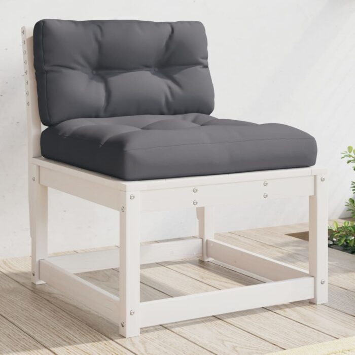 Canapé de jardin avec coussins blanc bois de pin solide – Image 1