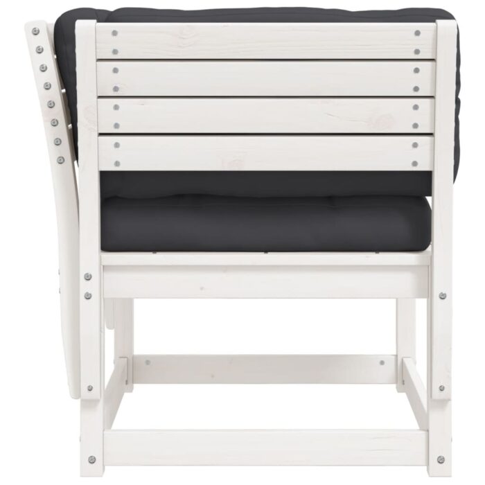 Canapé de jardin accoudoir avec coussins blanc bois massif pin – Image 4