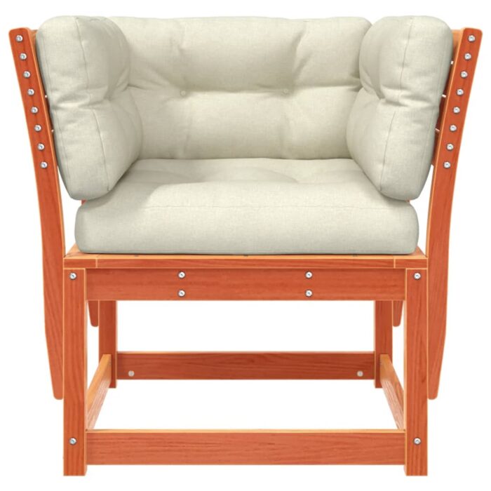 Canapé de jardin accoudoirs et coussins cire marron massif pin – Image 3