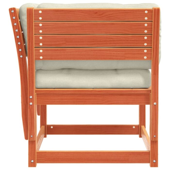 Canapé de jardin accoudoirs et coussins cire marron massif pin – Image 4